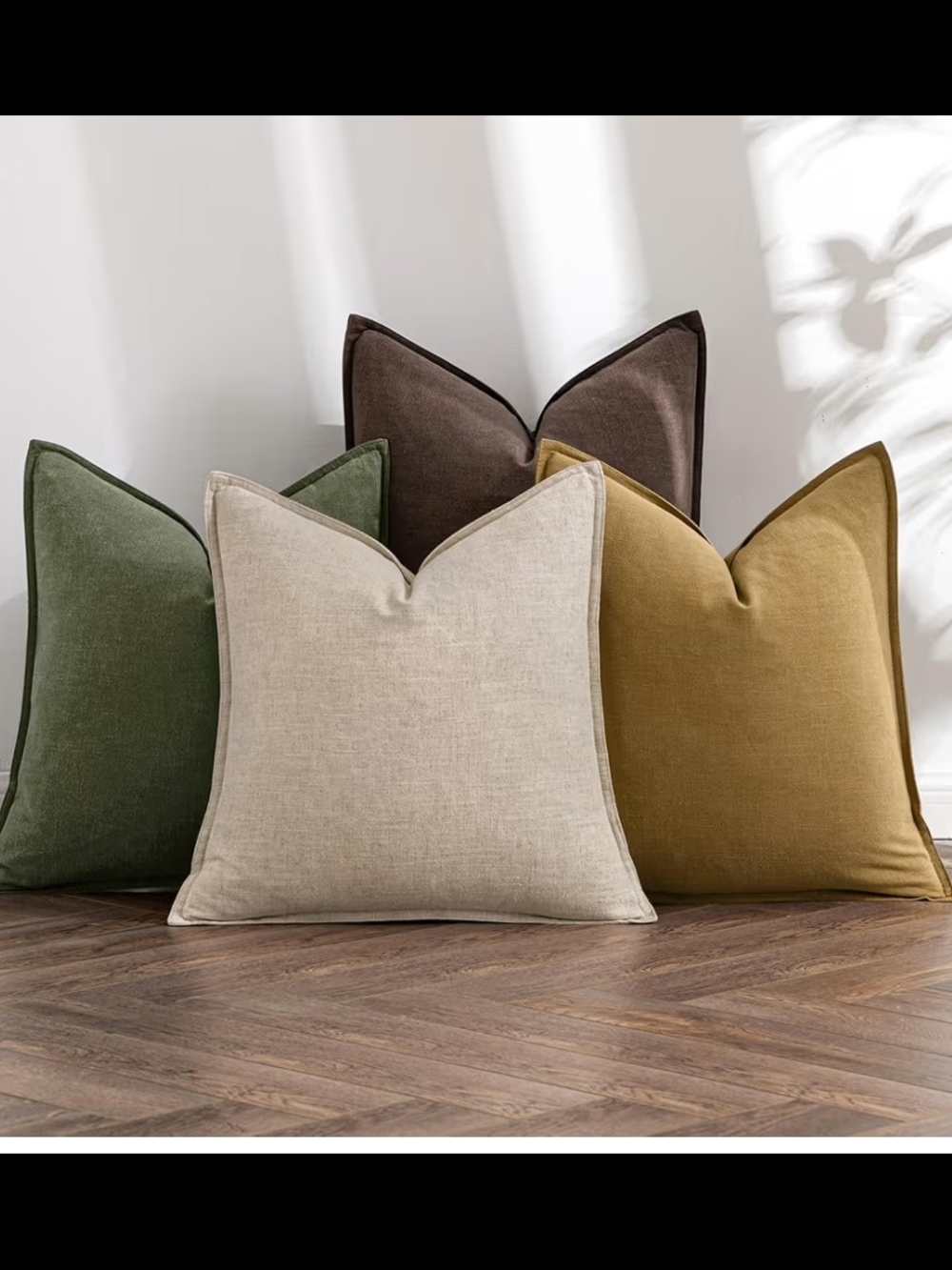 Set of 4 Decorative Linen Throw Pillow Cover in Neutral Tones Size 24 X 24